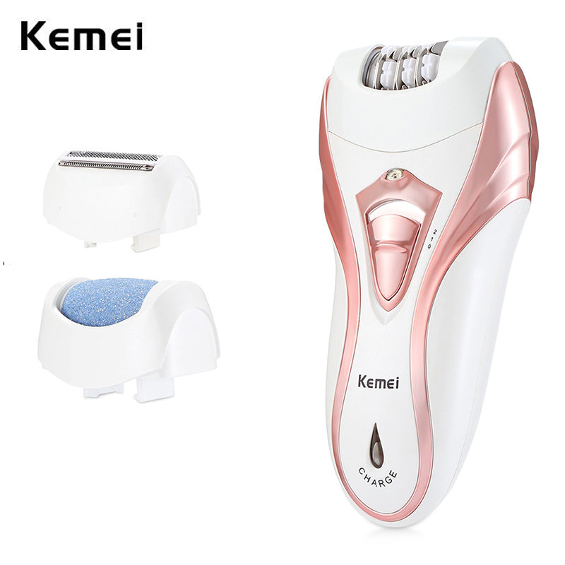Kemei km-3010 Rechargeable Electric Epilator 3 In 1 Women Shaver Hair Removal Trimmer Bikini Depilatory Legs Body Foot File Pedicure