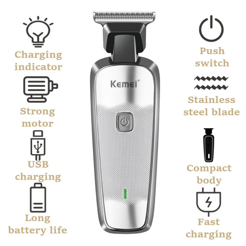 Kemei electric clipper KM-5089 aluminum alloy portable large-capacity lithium battery long-life USB fast-charge hair clipper