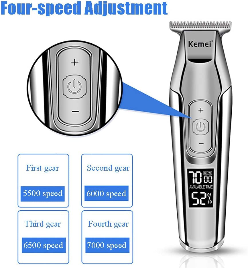 Kemei Professional Hair Clipper Beard Trimmer for Men Adjustable Speed LED Digital Carving Clippers Electric Razor KM-5027