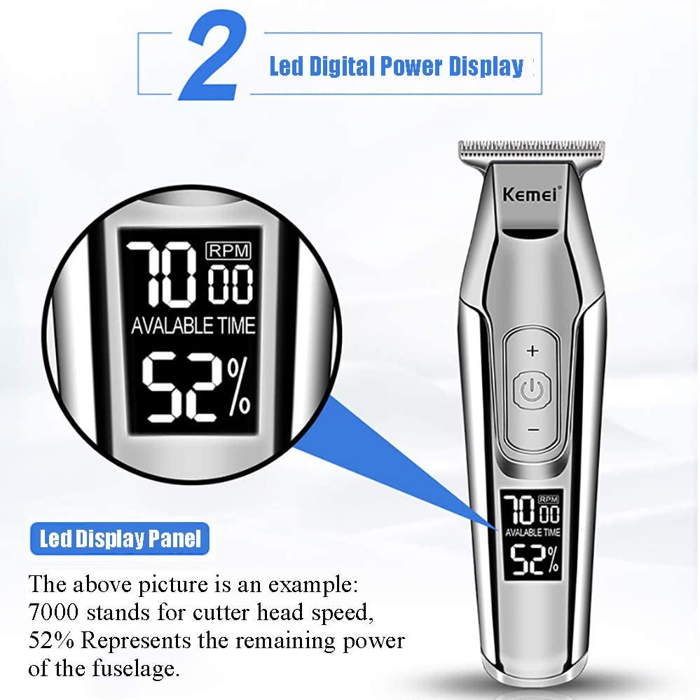 Kemei Professional Hair Clipper Beard Trimmer for Men Adjustable Speed LED Digital Carving Clippers Electric Razor KM-5027