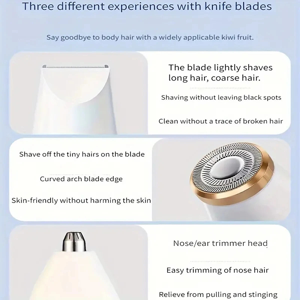 Blawless Womens Facial Hair Remover Facial Hair Removal Women 3in1 Hair Removal Device Electric Face Shaver 3 Replacement Heads