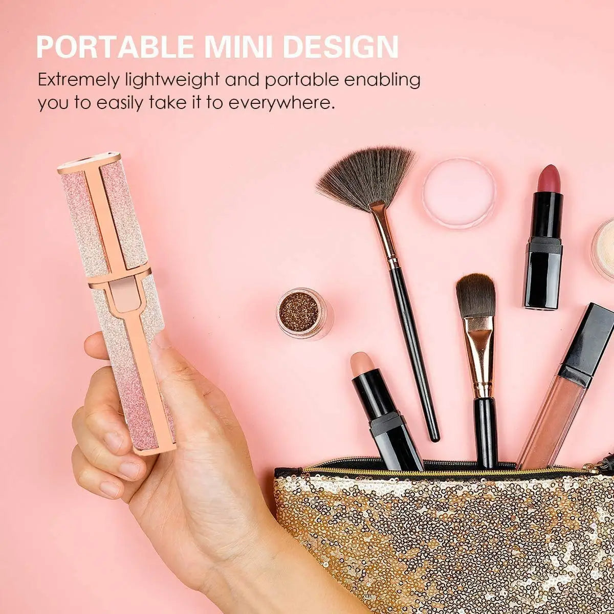 2 IN 1 Rechargeable Electric Eyebrow Trimmer Epilator Female Body Facial Lipstick Shape Hair Removal Rainbow and Pink